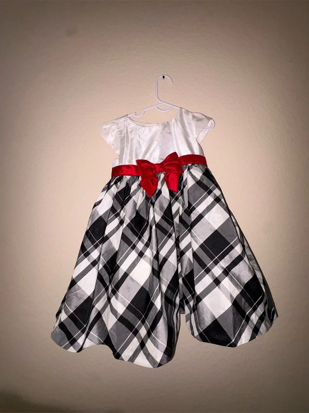 Gymboree White Satin Holiday Dress with Red Bow
